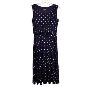 Siena Studio Sleeveless A-Line Purple/Beige Polka Dot Midi Dress Size Small
